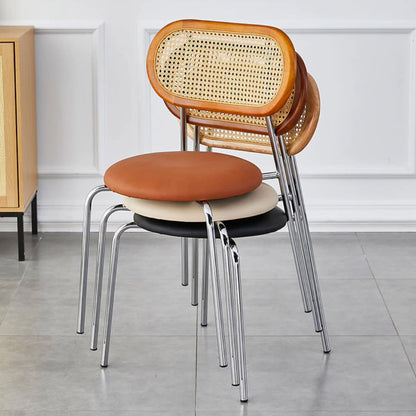 Modern Minimalist Oval Round Artificial Leather Metal Dining Chair Backrest For Dining Room