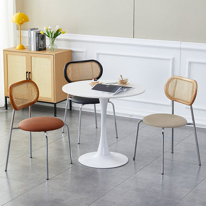 Modern Minimalist Oval Round Artificial Leather Metal Dining Chair Backrest For Dining Room