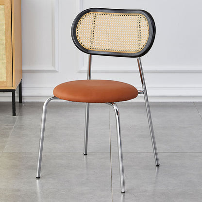 Modern Minimalist Oval Round Artificial Leather Metal Dining Chair Backrest For Dining Room