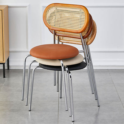 Modern Minimalist Oval Round Artificial Leather Metal Dining Chair Backrest For Dining Room