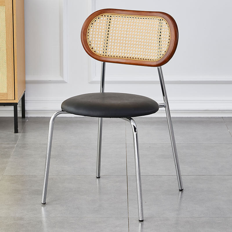 Modern Minimalist Oval Round Artificial Leather Metal Dining Chair Backrest For Dining Room