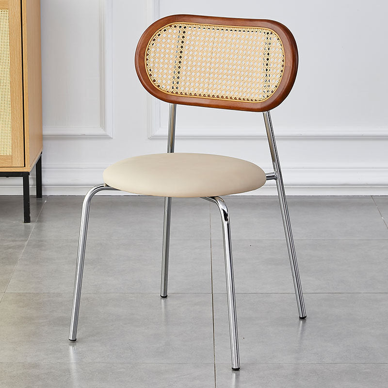 Modern Minimalist Oval Round Artificial Leather Metal Dining Chair Backrest For Dining Room