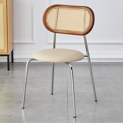 Modern Minimalist Oval Round Artificial Leather Metal Dining Chair Backrest For Dining Room