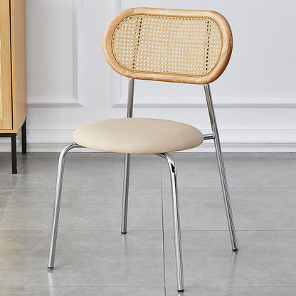 Modern Minimalist Oval Round Artificial Leather Metal Dining Chair Backrest For Dining Room