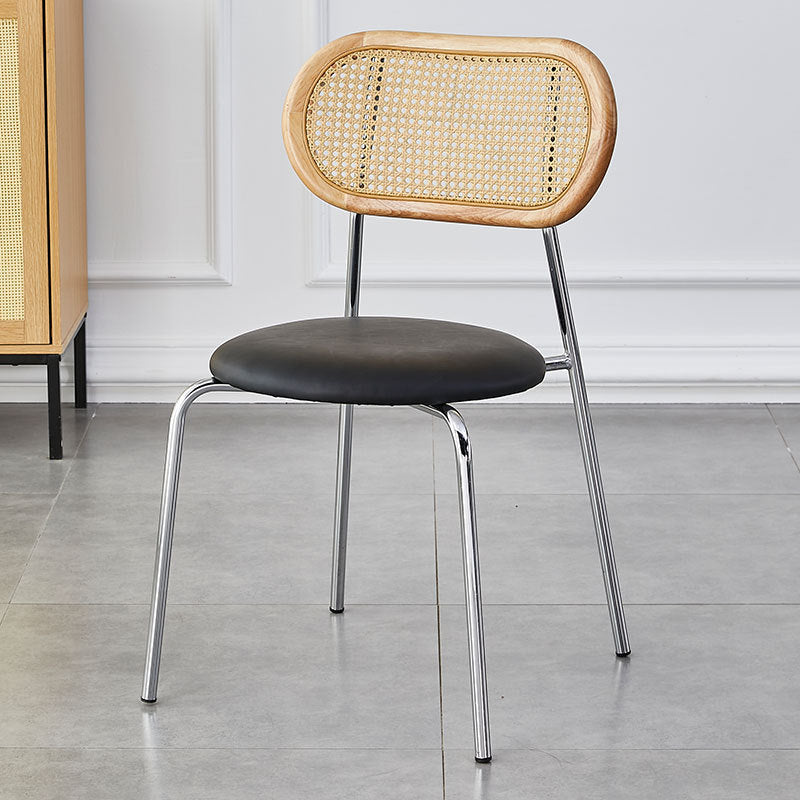 Modern Minimalist Oval Round Artificial Leather Metal Dining Chair Backrest For Dining Room