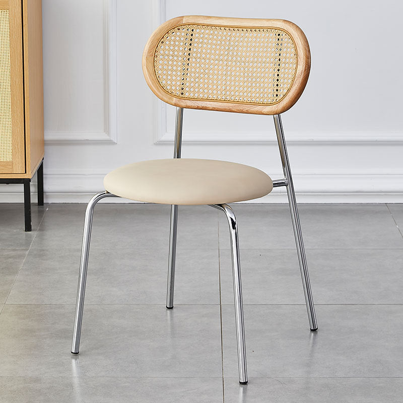 Modern Minimalist Oval Round Artificial Leather Metal Dining Chair Backrest For Dining Room