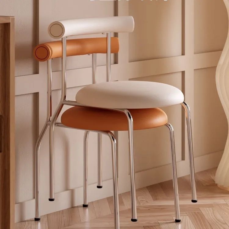 Modern Minimalist Curved Round Artificial Leather Metal Dining Chair Backrest For Dining Room