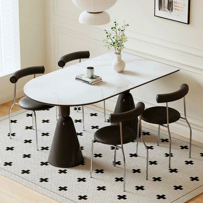 Modern Minimalist Curved Round Artificial Leather Metal Dining Chair Backrest For Dining Room