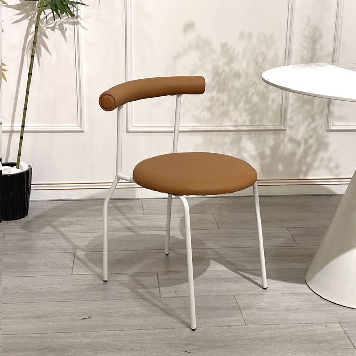 Modern Minimalist Curved Round Artificial Leather Metal Dining Chair Backrest For Dining Room