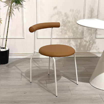 Modern Minimalist Curved Round Artificial Leather Metal Dining Chair Backrest For Dining Room