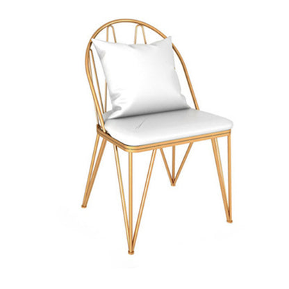 Contemporary Scandinavian Openwork Square Curved Leather Metal Dining Chair Backrest Arm For Dining Room