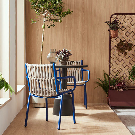 Traditional Rustic Square Hollow Rope Aluminum Dining Chair Backrest Arm For Dining Room