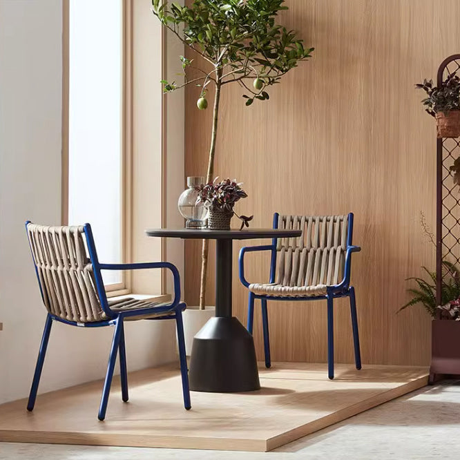 Traditional Rustic Square Hollow Rope Aluminum Dining Chair Backrest Arm For Dining Room