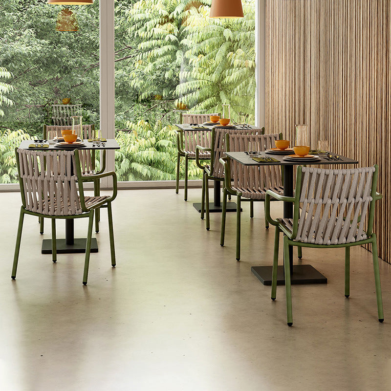 Traditional Rustic Square Hollow Rope Aluminum Dining Chair Backrest Arm For Dining Room
