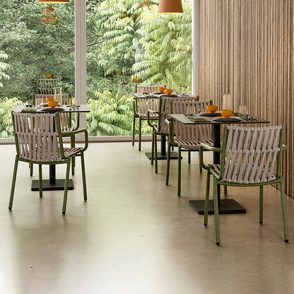 Traditional Rustic Square Hollow Rope Aluminum Dining Chair Backrest Arm For Dining Room