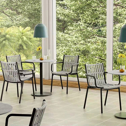 Traditional Rustic Square Hollow Rope Aluminum Dining Chair Backrest Arm For Dining Room