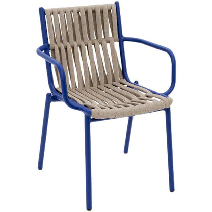 Traditional Rustic Square Hollow Rope Aluminum Dining Chair Backrest Arm For Dining Room