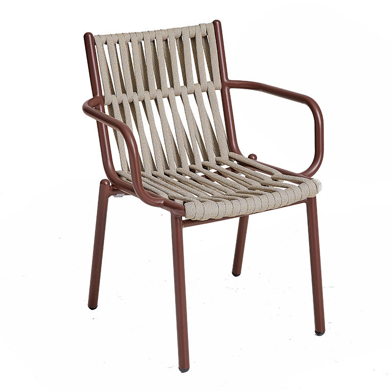 Traditional Rustic Square Hollow Rope Aluminum Dining Chair Backrest Arm For Dining Room