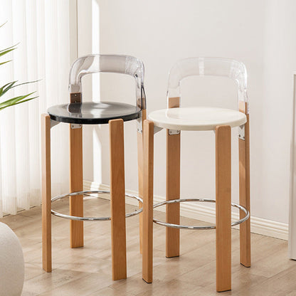 Traditional Chinese Round Square Bent Plastic Solid Wood Dining Chair Backrest Armless For Dining Room