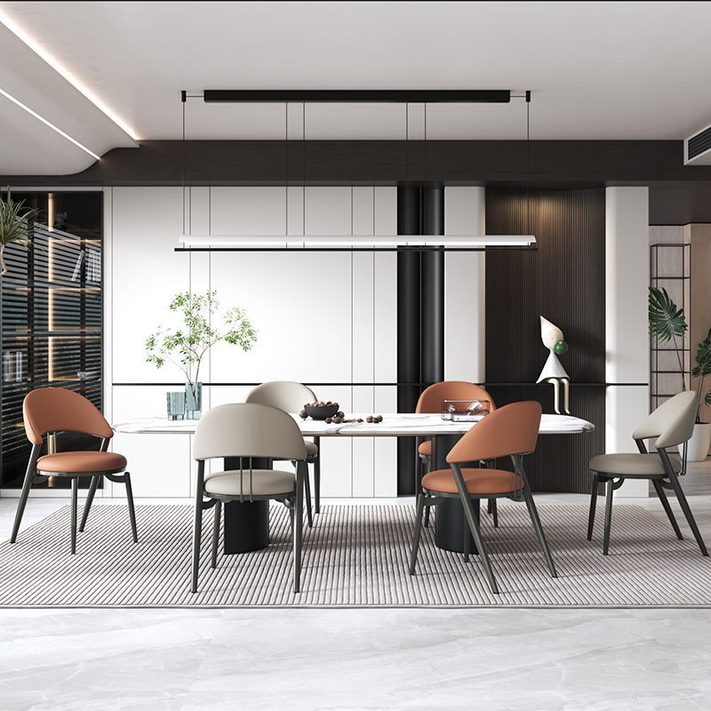 Contemporary Scandinavian Curved Round Leather Iron Dining Chair Backrest For Dining Room