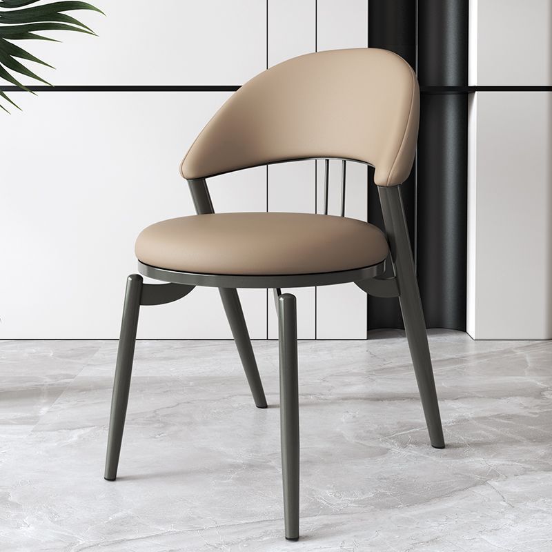 Contemporary Scandinavian Curved Round Leather Iron Dining Chair Backrest For Dining Room