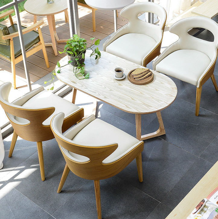 Contemporary Scandinavian Hollowed Out Curved Oval PU Leather Solid Wood Dining Chair Backrest For Dining Room