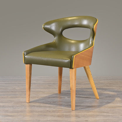Contemporary Scandinavian Hollowed Out Curved Oval PU Leather Solid Wood Dining Chair Backrest For Dining Room