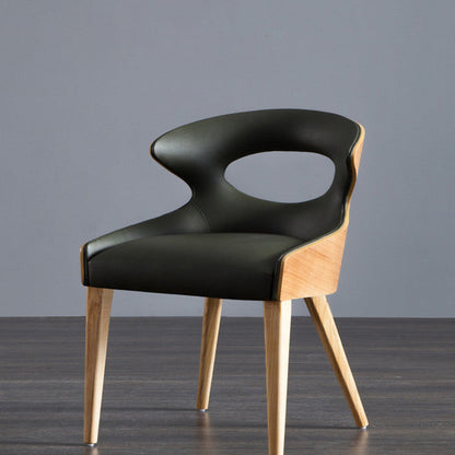 Contemporary Scandinavian Hollowed Out Curved Oval PU Leather Solid Wood Dining Chair Backrest For Dining Room