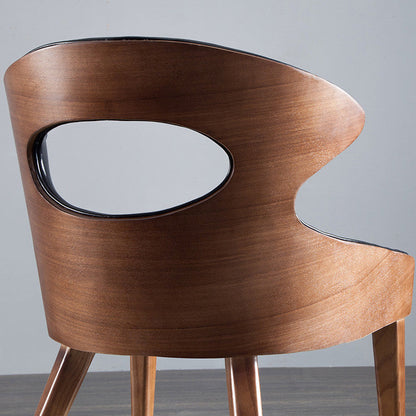 Contemporary Scandinavian Hollowed Out Curved Oval PU Leather Solid Wood Dining Chair Backrest For Dining Room