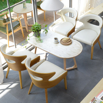 Contemporary Scandinavian Hollowed Out Curved Oval PU Leather Solid Wood Dining Chair Backrest For Dining Room