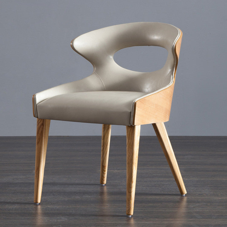 Contemporary Scandinavian Hollowed Out Curved Oval PU Leather Solid Wood Dining Chair Backrest For Dining Room