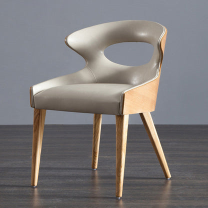 Contemporary Scandinavian Hollowed Out Curved Oval PU Leather Solid Wood Dining Chair Backrest For Dining Room