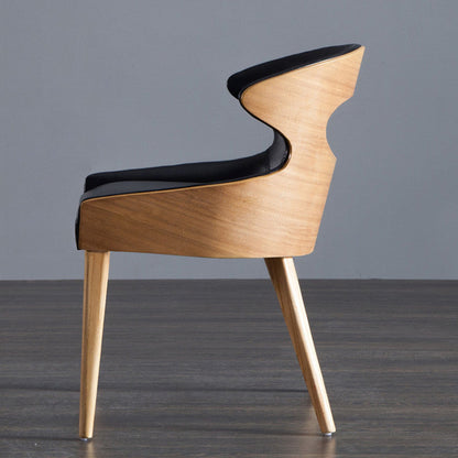 Contemporary Scandinavian Hollowed Out Curved Oval PU Leather Solid Wood Dining Chair Backrest For Dining Room