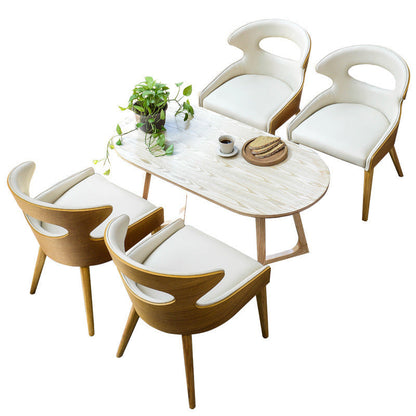 Contemporary Scandinavian Hollowed Out Curved Oval PU Leather Solid Wood Dining Chair Backrest For Dining Room