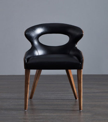 Contemporary Scandinavian Hollowed Out Curved Oval PU Leather Solid Wood Dining Chair Backrest For Dining Room