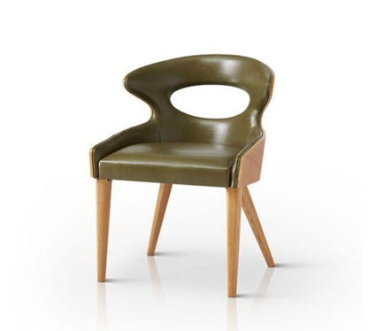 Contemporary Scandinavian Hollowed Out Curved Oval PU Leather Solid Wood Dining Chair Backrest For Dining Room