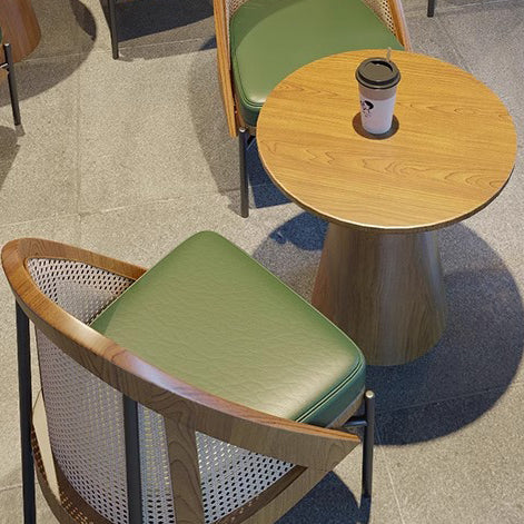 Traditional Chinese Square Trapezoidal Napa Leather Solid Wood Rattan Wood Dining Chair Backrest For Dining Room