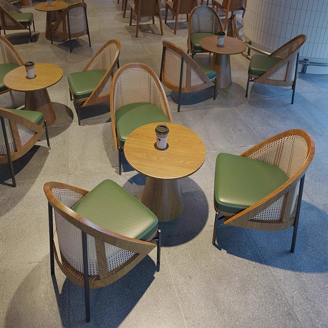 Traditional Chinese Square Trapezoidal Napa Leather Solid Wood Rattan Wood Dining Chair Backrest For Dining Room