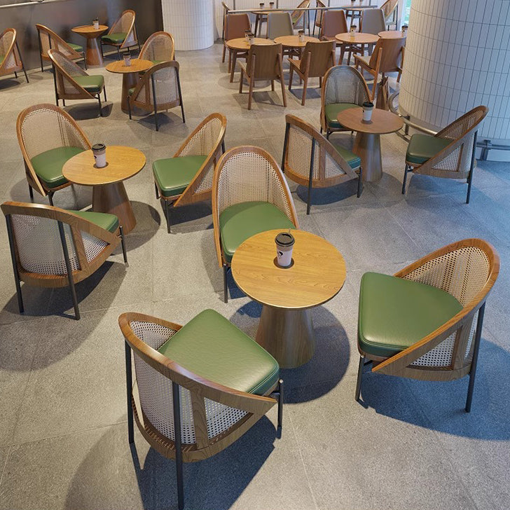 Traditional Chinese Square Trapezoidal Napa Leather Solid Wood Rattan Wood Dining Chair Backrest For Dining Room