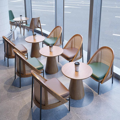 Traditional Chinese Square Trapezoidal Napa Leather Solid Wood Rattan Wood Dining Chair Backrest For Dining Room