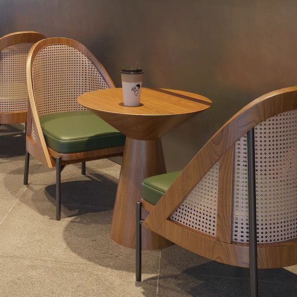 Traditional Chinese Square Trapezoidal Napa Leather Solid Wood Rattan Wood Dining Chair Backrest For Dining Room