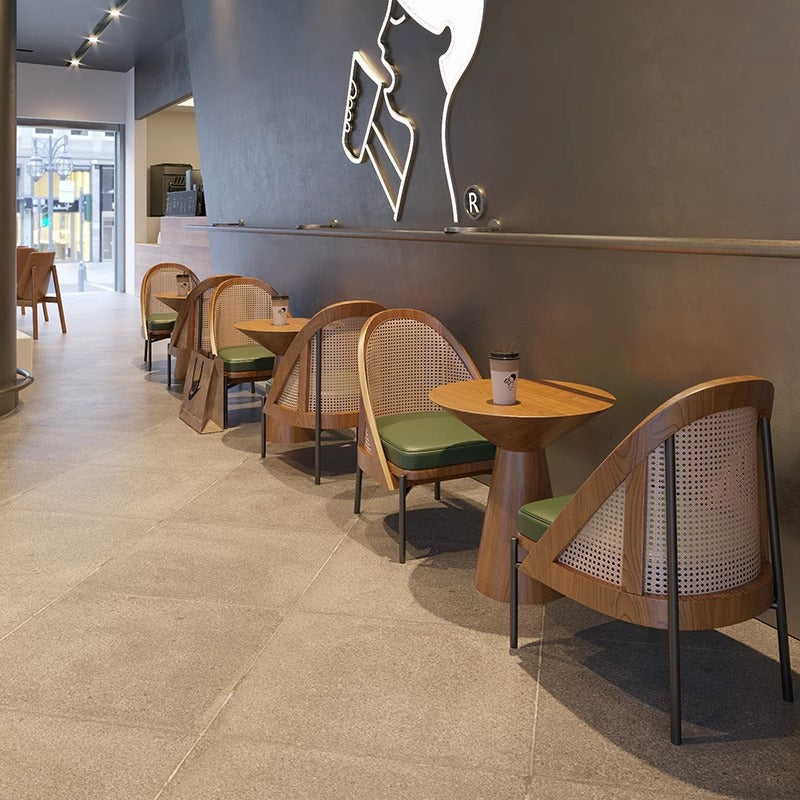 Traditional Chinese Square Trapezoidal Napa Leather Solid Wood Rattan Wood Dining Chair Backrest For Dining Room