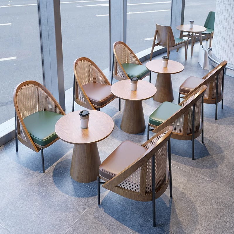 Traditional Chinese Square Trapezoidal Napa Leather Solid Wood Rattan Wood Dining Chair Backrest For Dining Room