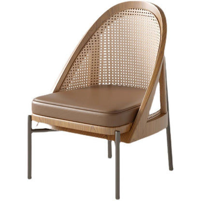 Traditional Chinese Square Trapezoidal Napa Leather Solid Wood Rattan Wood Dining Chair Backrest For Dining Room