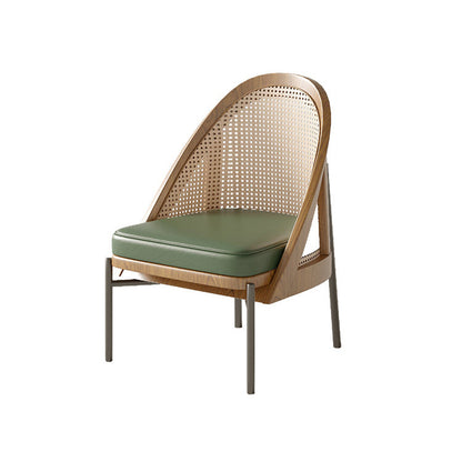 Traditional Chinese Square Trapezoidal Napa Leather Solid Wood Rattan Wood Dining Chair Backrest For Dining Room