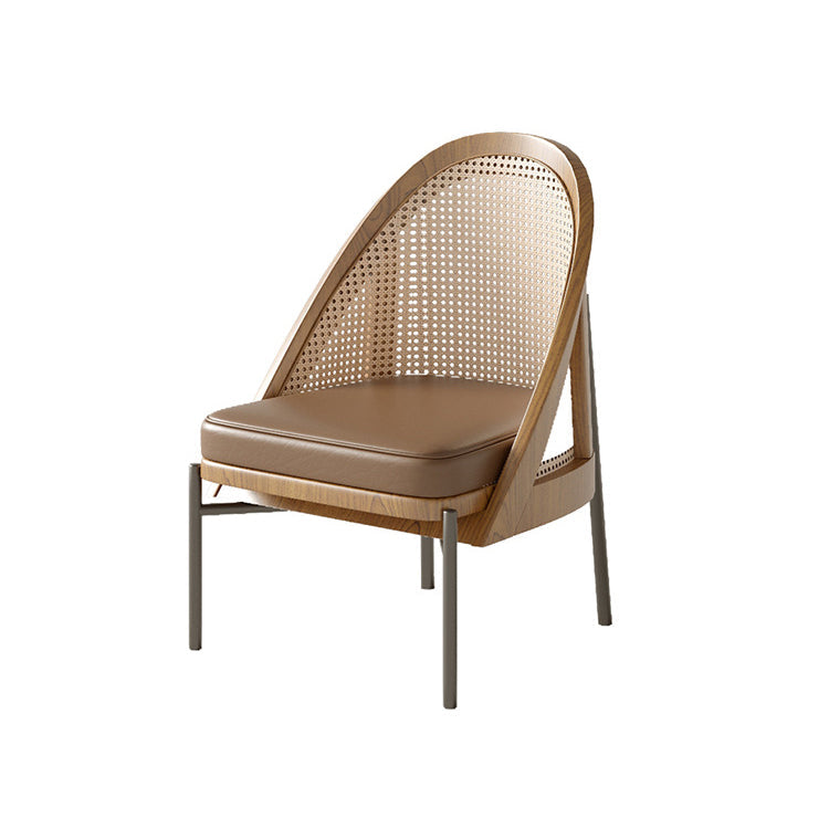 Traditional Chinese Square Trapezoidal Napa Leather Solid Wood Rattan Wood Dining Chair Backrest For Dining Room