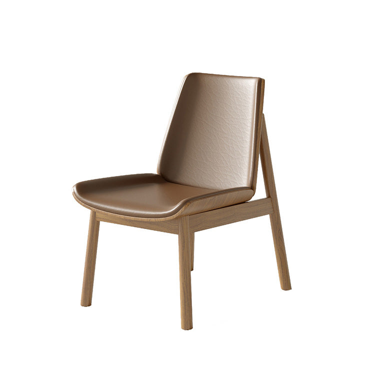 Traditional Chinese Trapezoidal Square Napa Leather Solid Wood Dining Chair Backrest For Dining Room