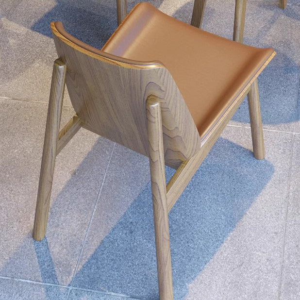 Traditional Chinese Trapezoidal Square Napa Leather Solid Wood Dining Chair Backrest For Dining Room