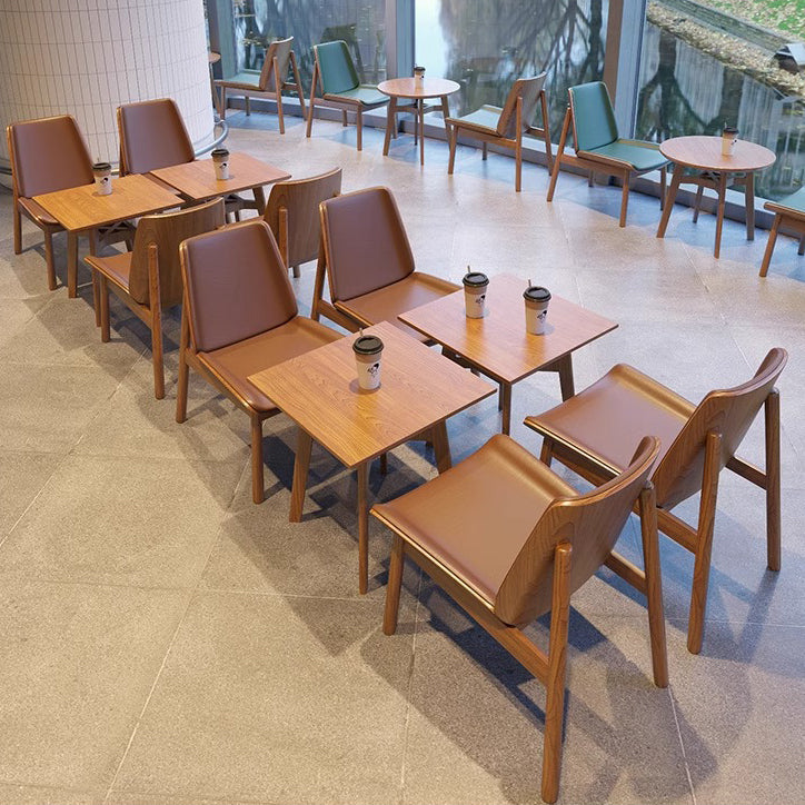 Traditional Chinese Trapezoidal Square Napa Leather Solid Wood Dining Chair Backrest For Dining Room