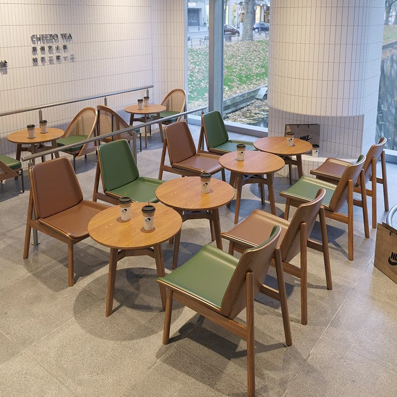 Traditional Chinese Trapezoidal Square Napa Leather Solid Wood Dining Chair Backrest For Dining Room